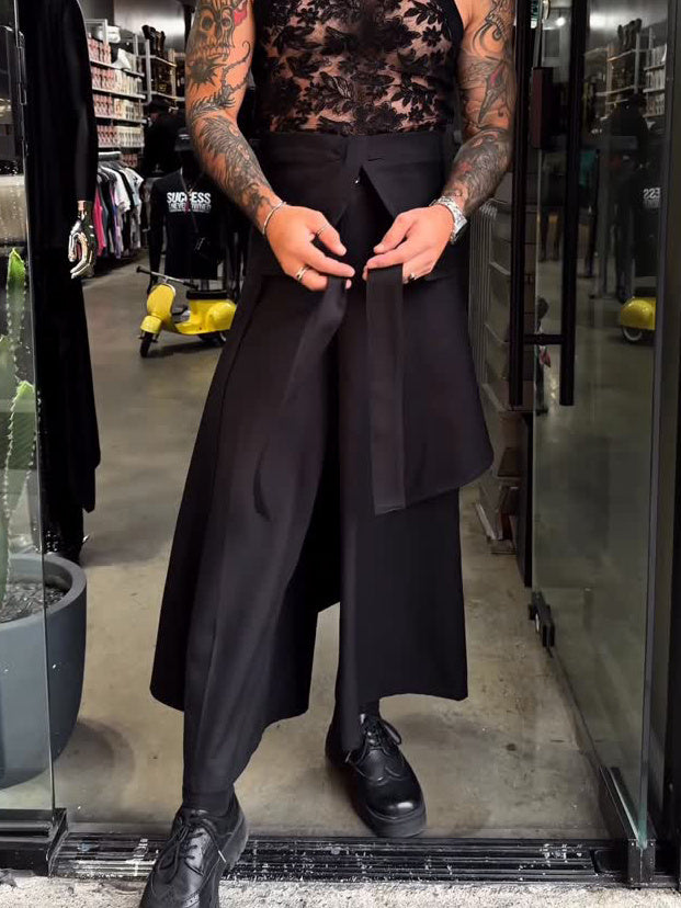 Men's Casual Strappy Solid Color Wide-leg Pants