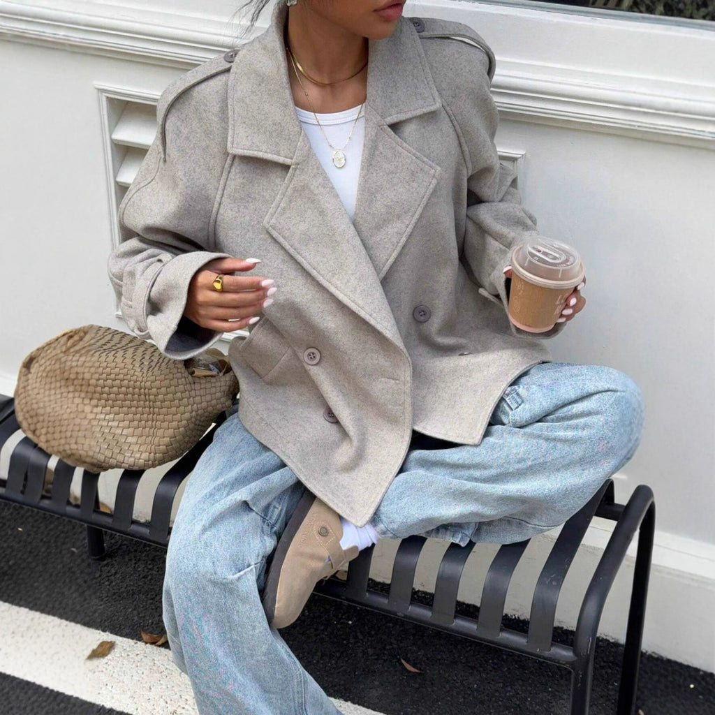 Women's Casual Loose Double Button Lapel Elegant Woolen Coat