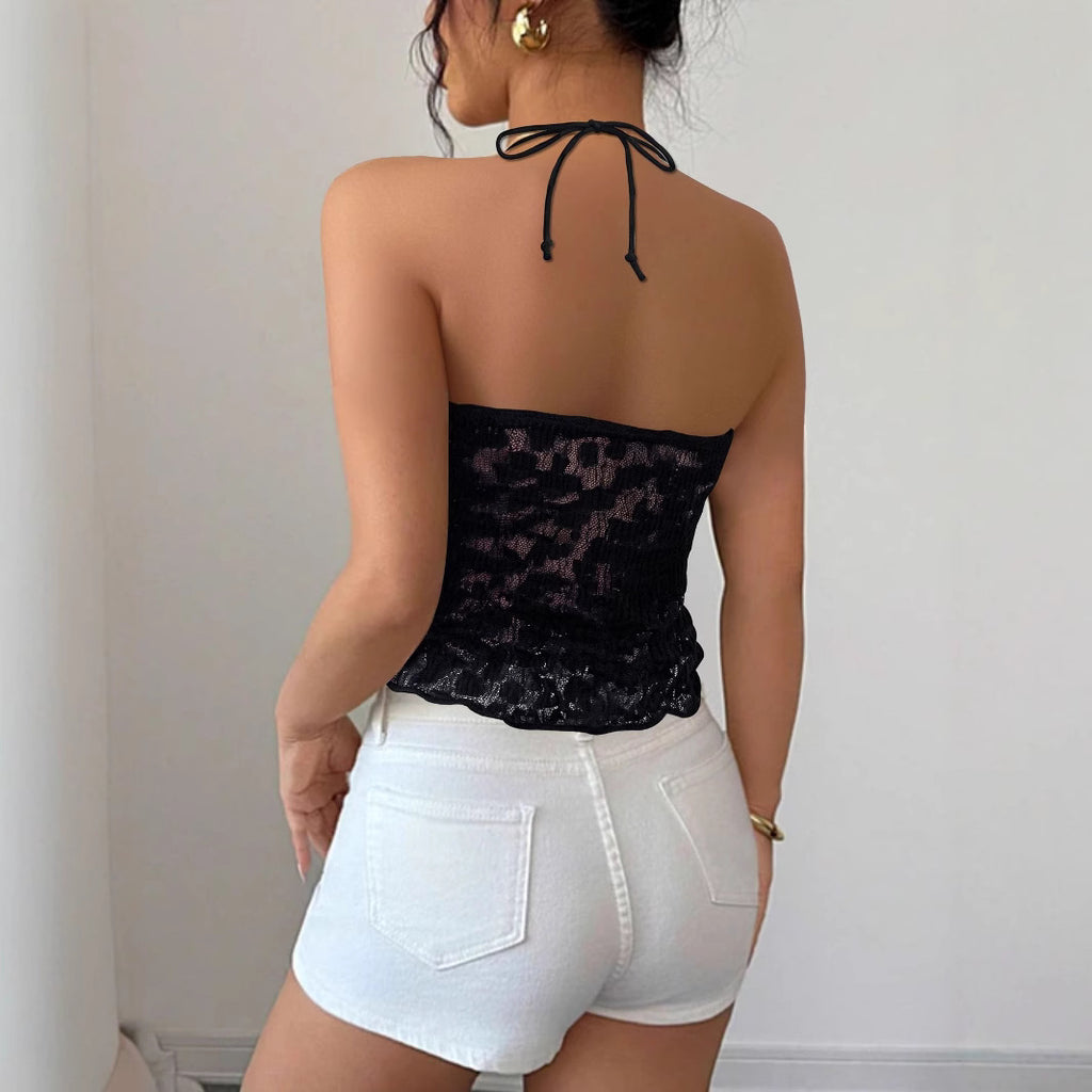 V-neck Sleeveless Lace Top For Women