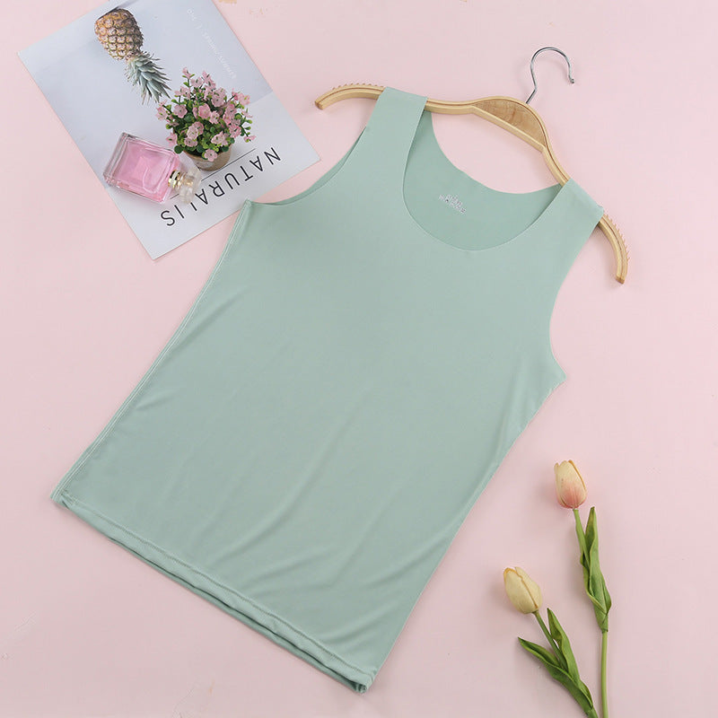 Traceless Vest Women's Summer Milk Silk Round Neck Bottoming Shirt