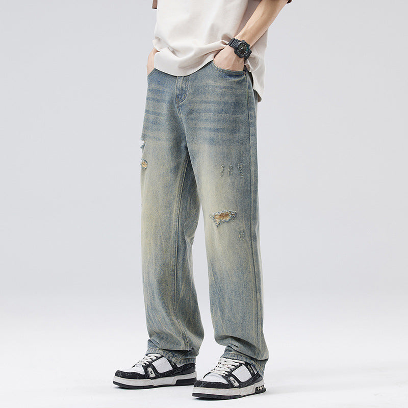 Fashion Men's Retro Loose Wide-leg Straight Pants