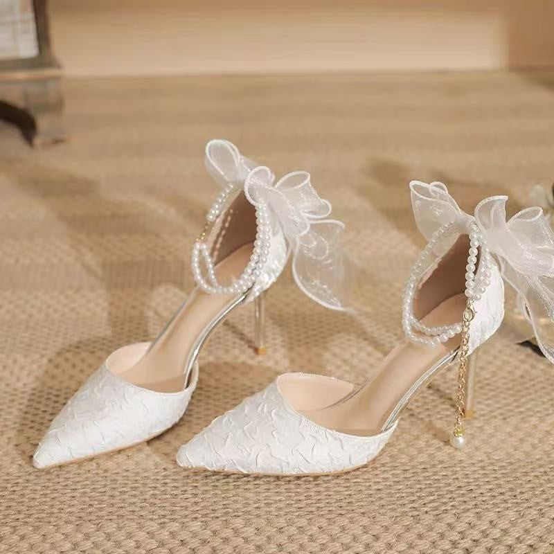 Back Bow Platform Pointed-toe Stiletto Sandals