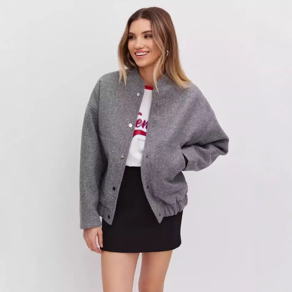 Versatile Pocketed Loose-Fit Bomber Jacket Coats