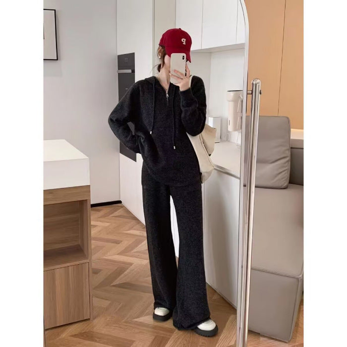 Suit Women's Spring And Autumn New Loose Hooded Sweater Wide-leg Pants