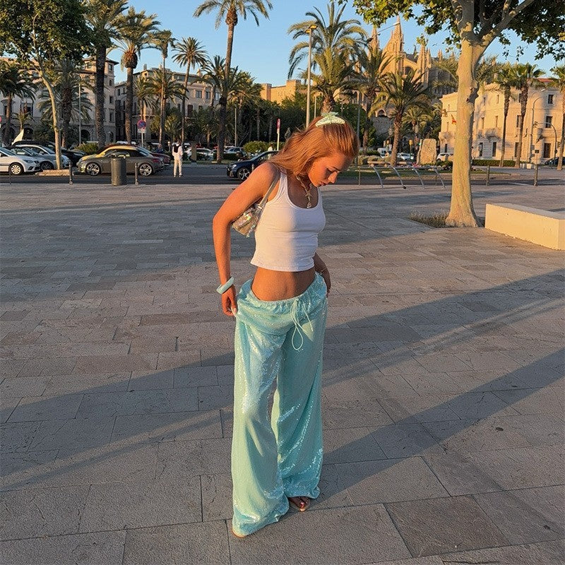 Casual Women's Clothing Loose Sequins Slim Trousers