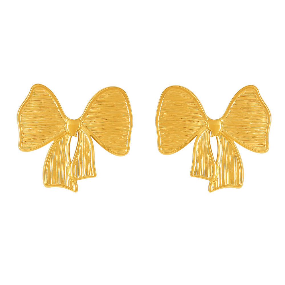 Bow Stud Earrings Stainless Steel PVD Electroplating Color Retention Simple