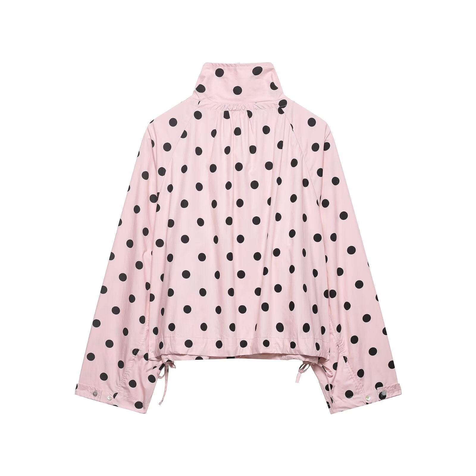 Single-breasted Stand Collar Bow-Tied Polka Dot Coat For Women
