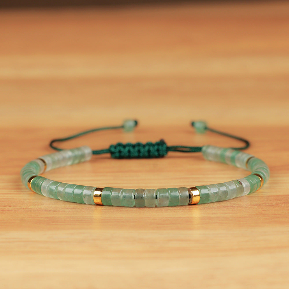 Natural Stone Flat Beads Bracelet Single Circle Malachite