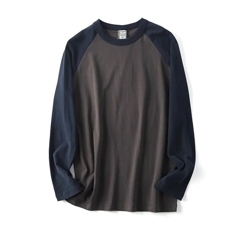 Men's Washed Cotton Retro Casual Round Neck Pullover Bottoming Shirt