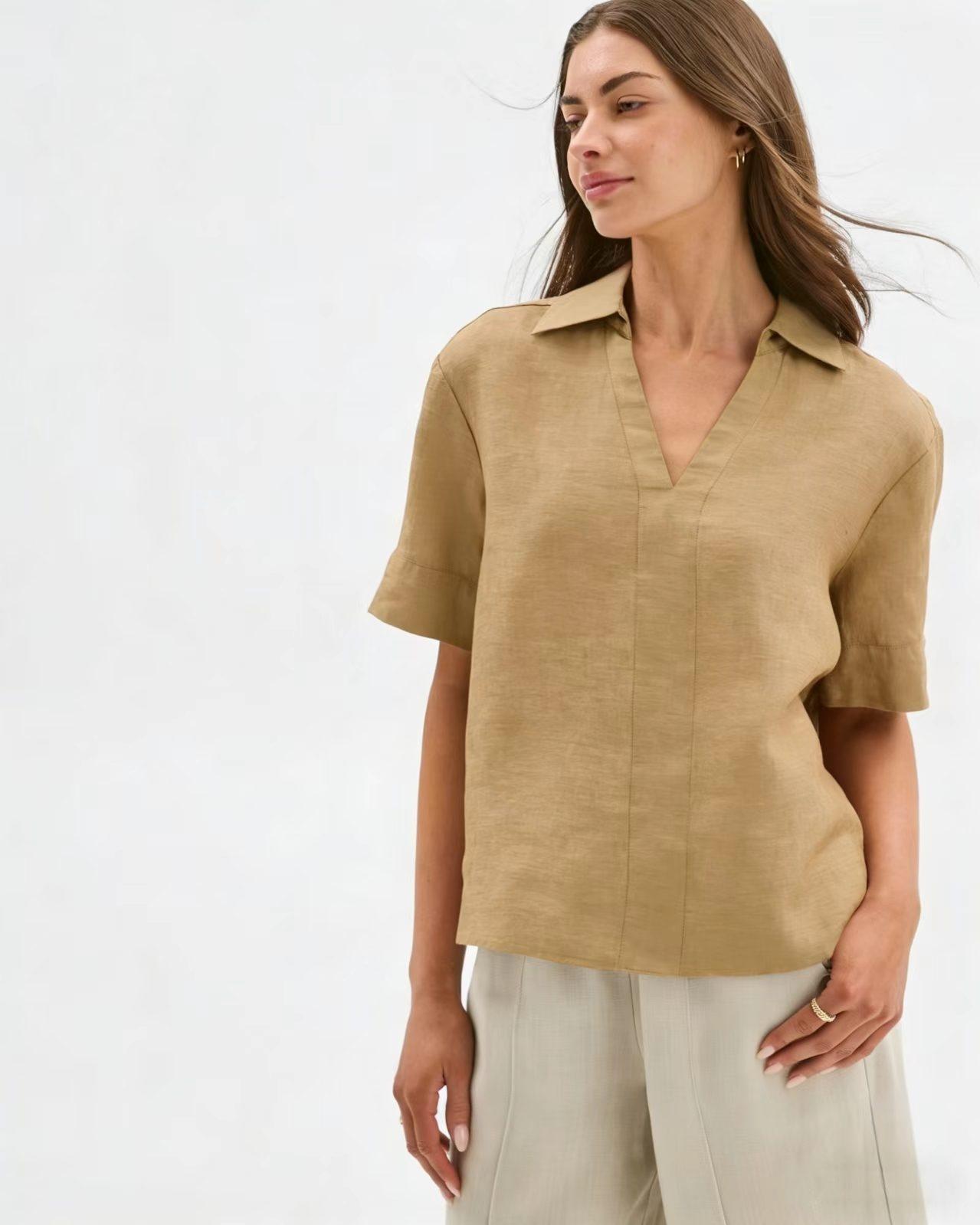 Summer Thin Figure-flattering Casual Faux Linen Top
