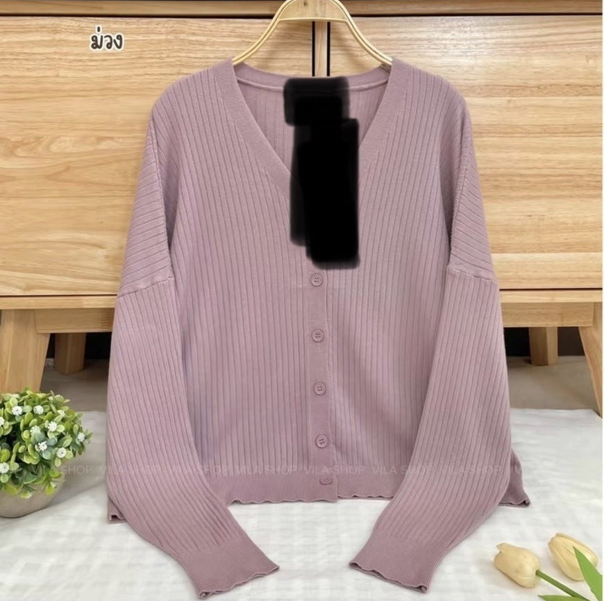 V-neck Sweater Sweater Thin Cardigan Jacket Top For Women