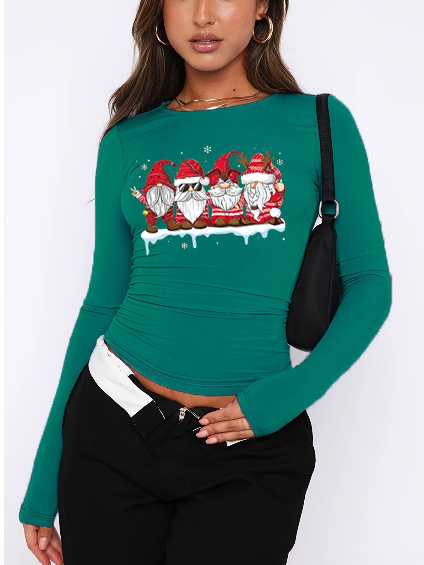 Round Neck Long Sleeve Loose Print T-shirt