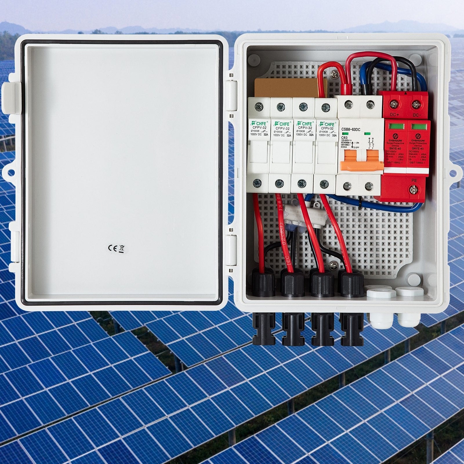 PV Combiner Box, 4 String With 15A Rated Current Fuse, 63A Circuit Breaker, Lightning Arreste Connector For On/Off Grid Solar Panel System, IP65
