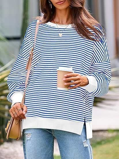 Waffle Knitted Long Sleeve Crew Neck Split Pullover Sweater