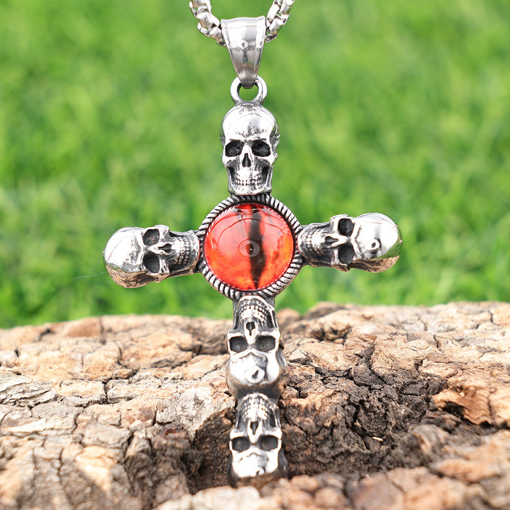 Skull Red Eye Cross Polished Men's And Women's Pendants