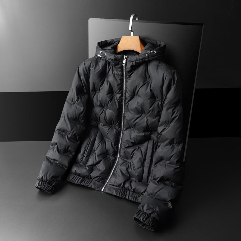 Embroidered Down Men's Plus Size Hooded Casual Down Jacket