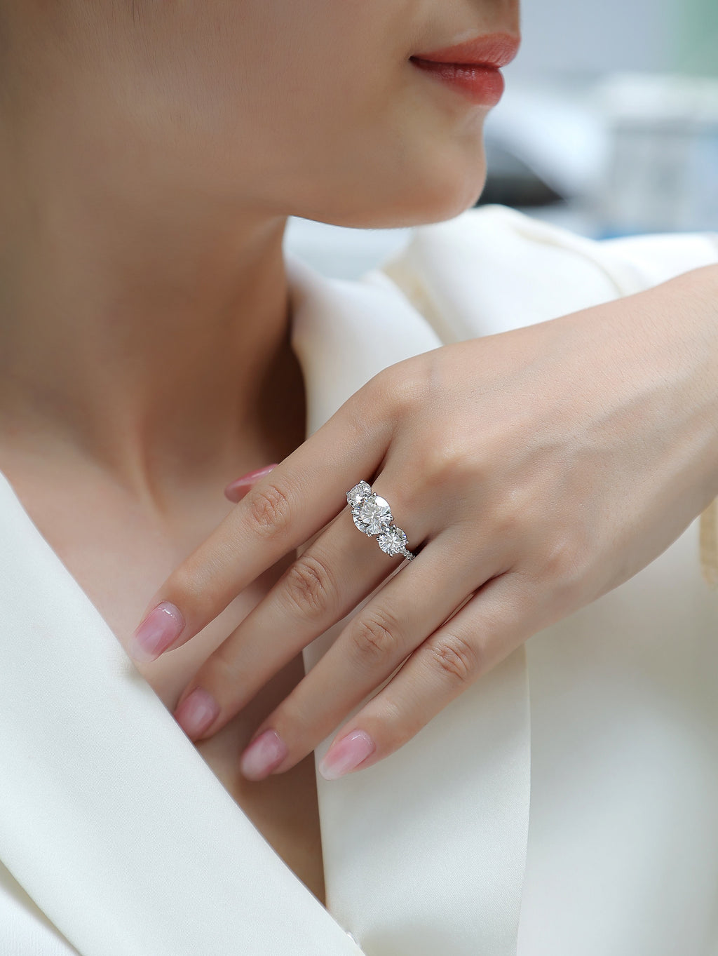 1Three Shining Stars - A Fashionable And Luxurious Jewelry Piece Set With 3-carat Moissanite S925 Sterling Silver And Platinum-plated Diamond Prohibit TikTok sales