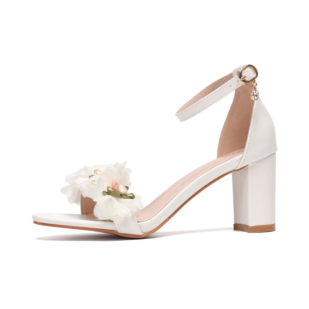 One Strap New Peep Toe High Heels Chunky Heel Low-cut Rhinestone