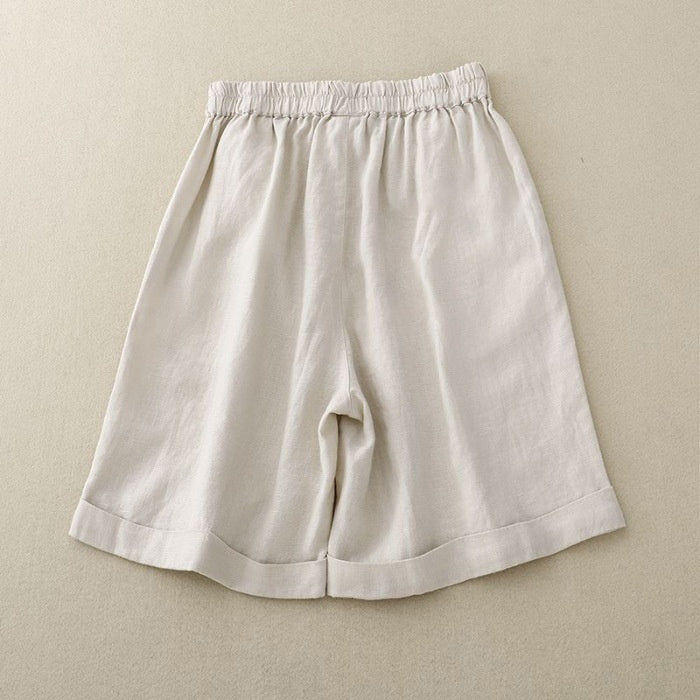Summer High Waist Slimming Cotton Linen Wide Leg Shorts