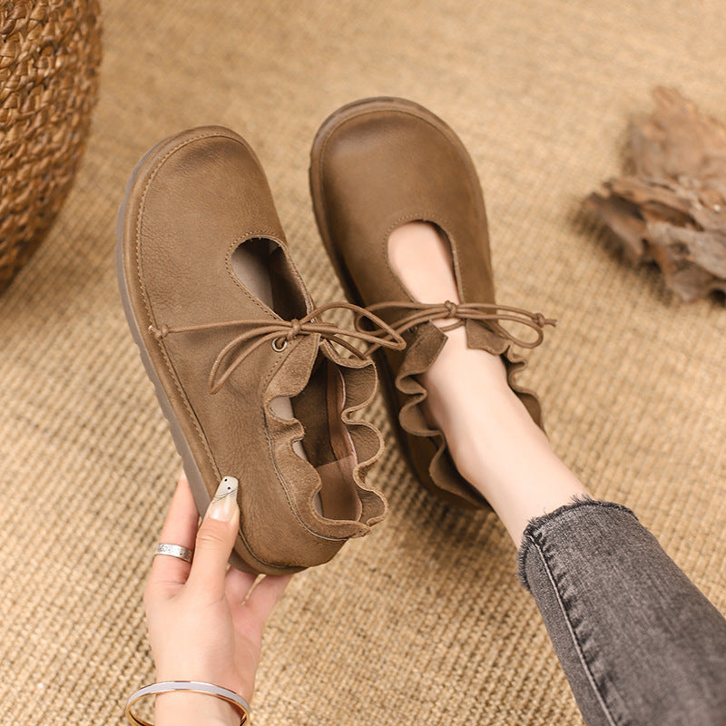 Retro Round Head Leisure Women's Flat British Style Soft Sole Shoes