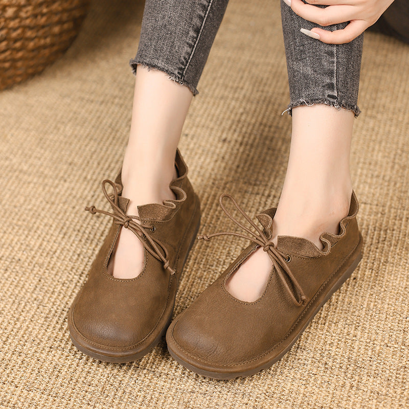 Retro Round Head Leisure Women's Flat British Style Soft Sole Shoes
