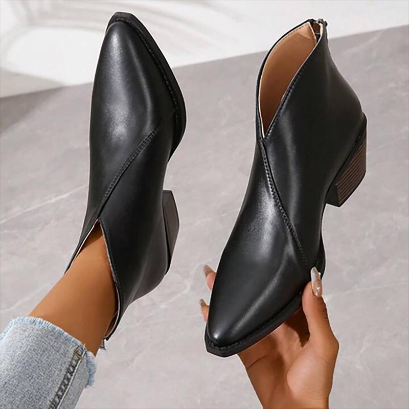 European And American Ladies Black Pointed Ankle Boots