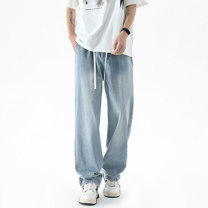 Fashion Personality Light Blue Ice Silk Jeans Men