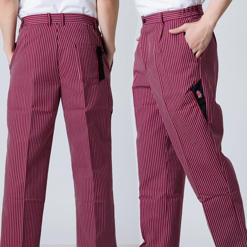 Kitchen Striped Chef's Pants And Dining Room Elastic Pants