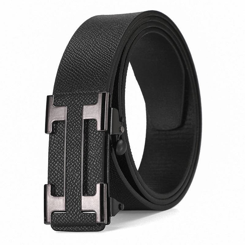 Men's Leather Belt Toothless Automatic Buckle Belt