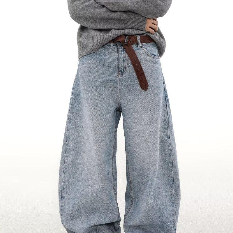 Retro Washed Distressed Simple Straight Jeans