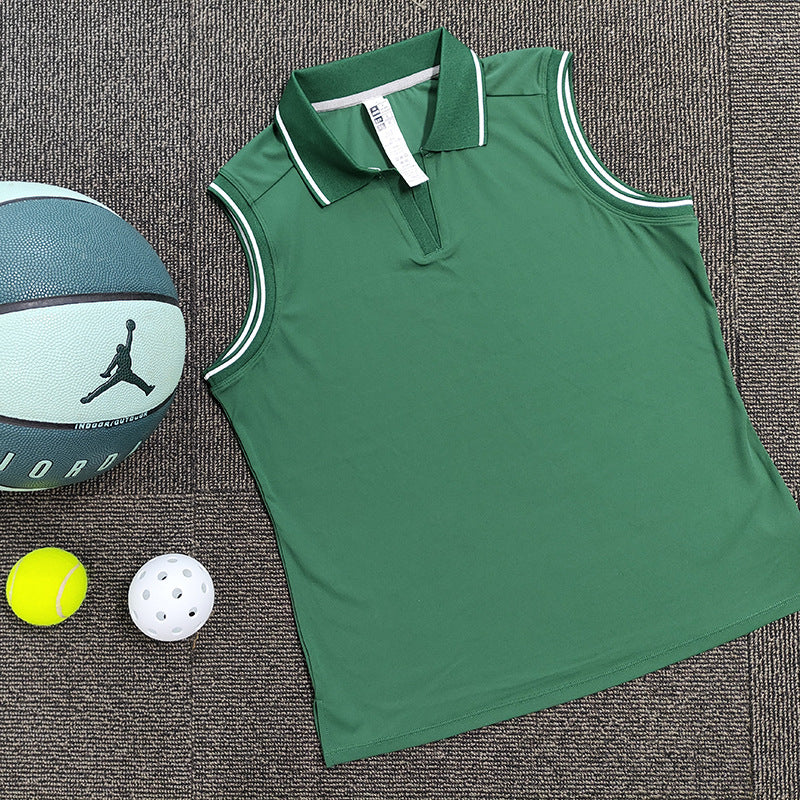 Cross-border New Womens Tennis Outfit T-shirt With A Turn-down Collar And No Sleeves