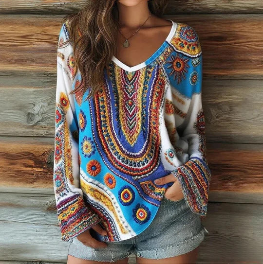 Women's Loose And Stylish Long Sleeves T-shirt Mild Luxury Retro Picture