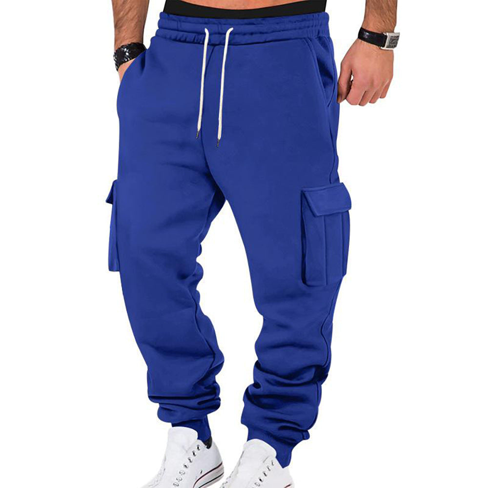 Men's Solid Color Casual Multi-pocket Drawstring Sports Pants