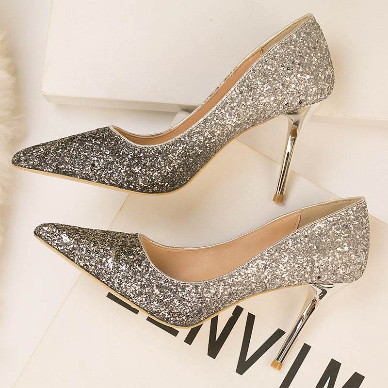 Women's Low-cut Pointed Toe Gradient Sequin High Heels