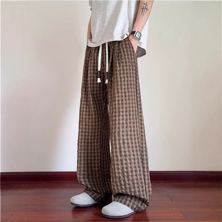 Seersucker Plaid Drape Texture Men's Casual Pants