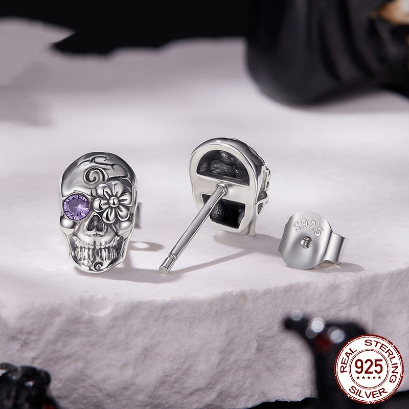 Mysterious S925 Sterling Silver Dark Style Stud Earrings