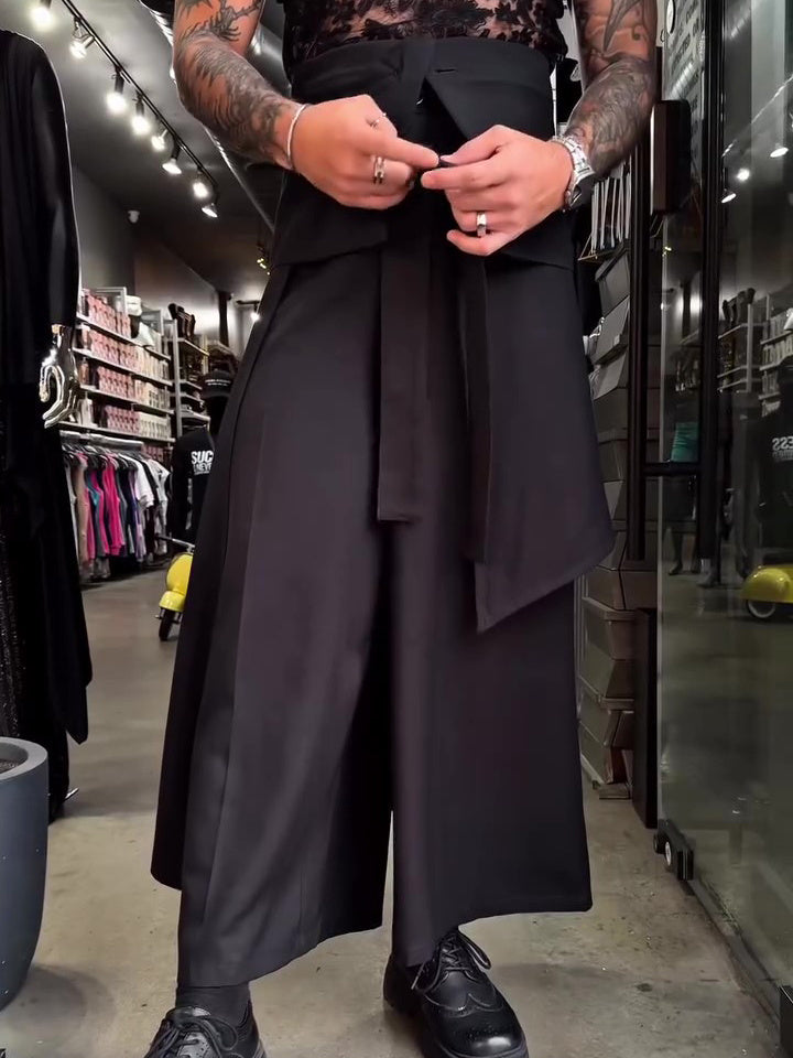 Men's Casual Strappy Solid Color Wide-leg Pants