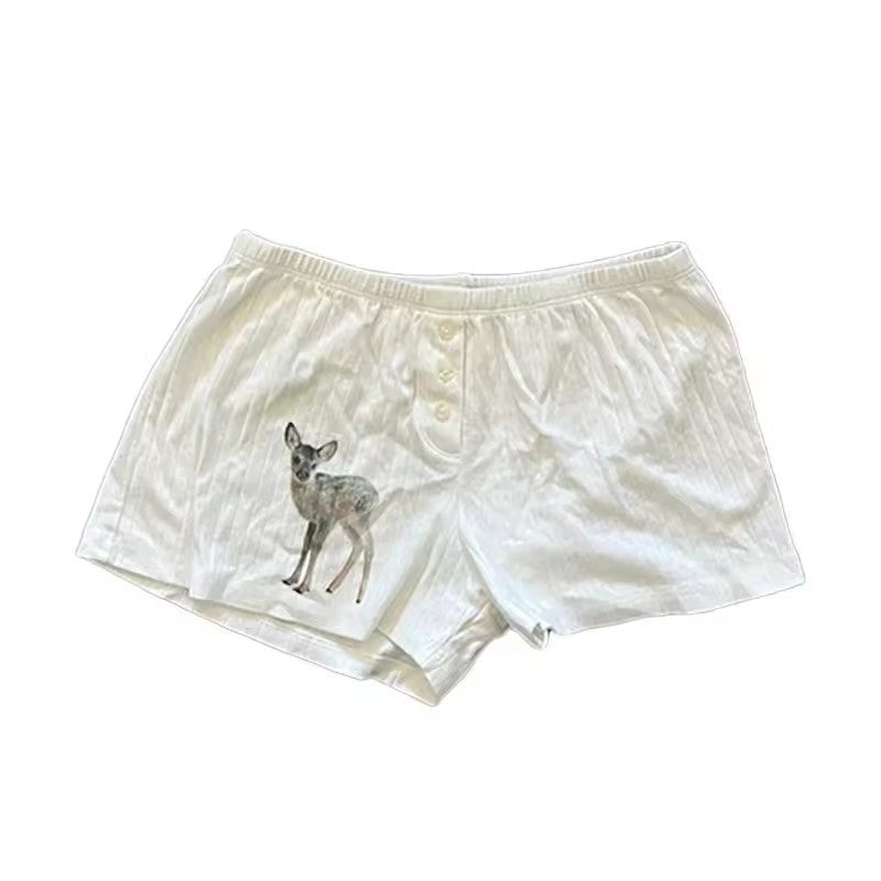 Women's Retro Easy Matching Deer Printed Lace Top Shorts