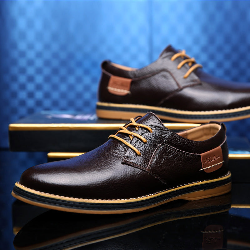 Low Cut Lace Up Casual Leather Shoes With Hand Stitched Detailing