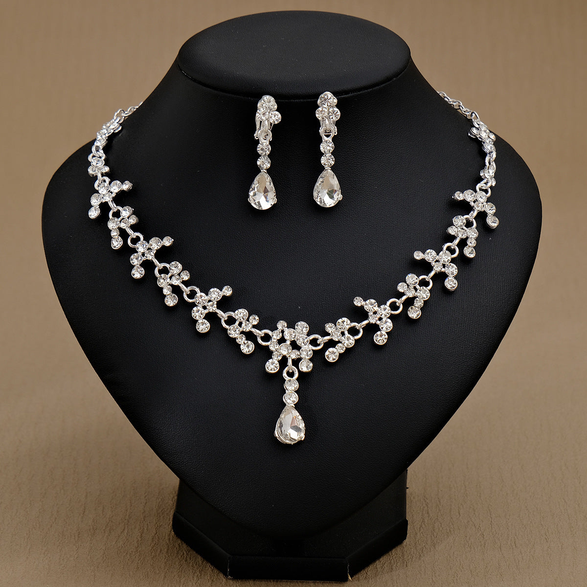 Rhinestone Pearl Earrings And Necklace Set Women