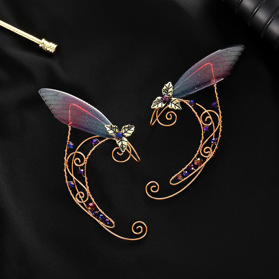 New Design Non-piercing Ear Clip Wings Crystal Earrings