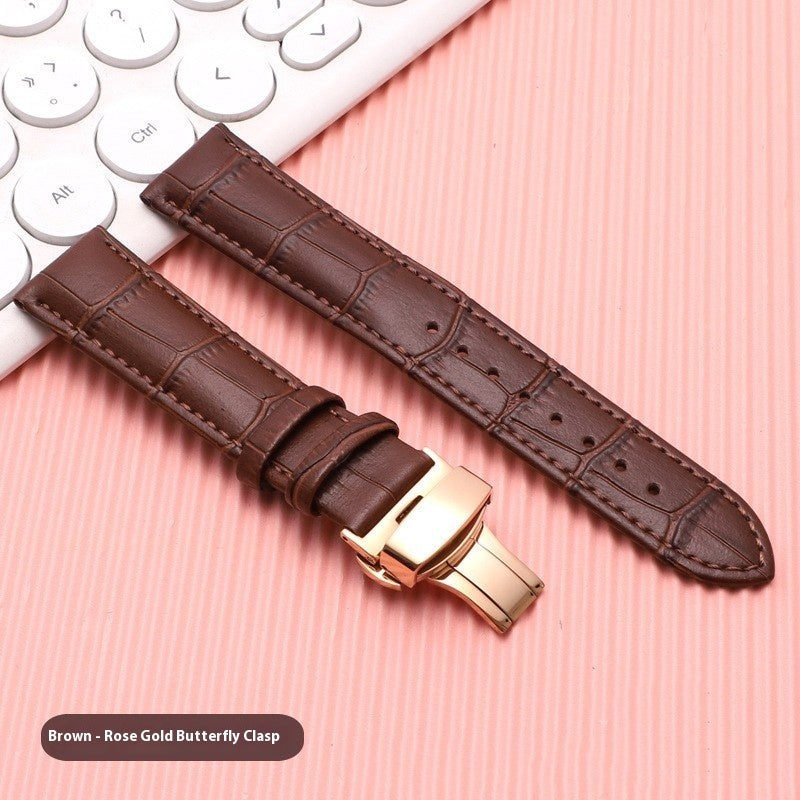 Cowhide Leather Strap Unisex Butterfly Clasp Universal In Stock Strap Watch Bracelet Factory Direct Selling Watch Accessories