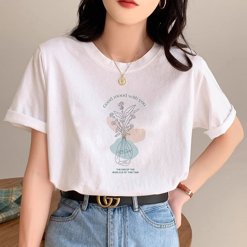 Printed Loose Summer New Short-sleeved T-shirt For Women