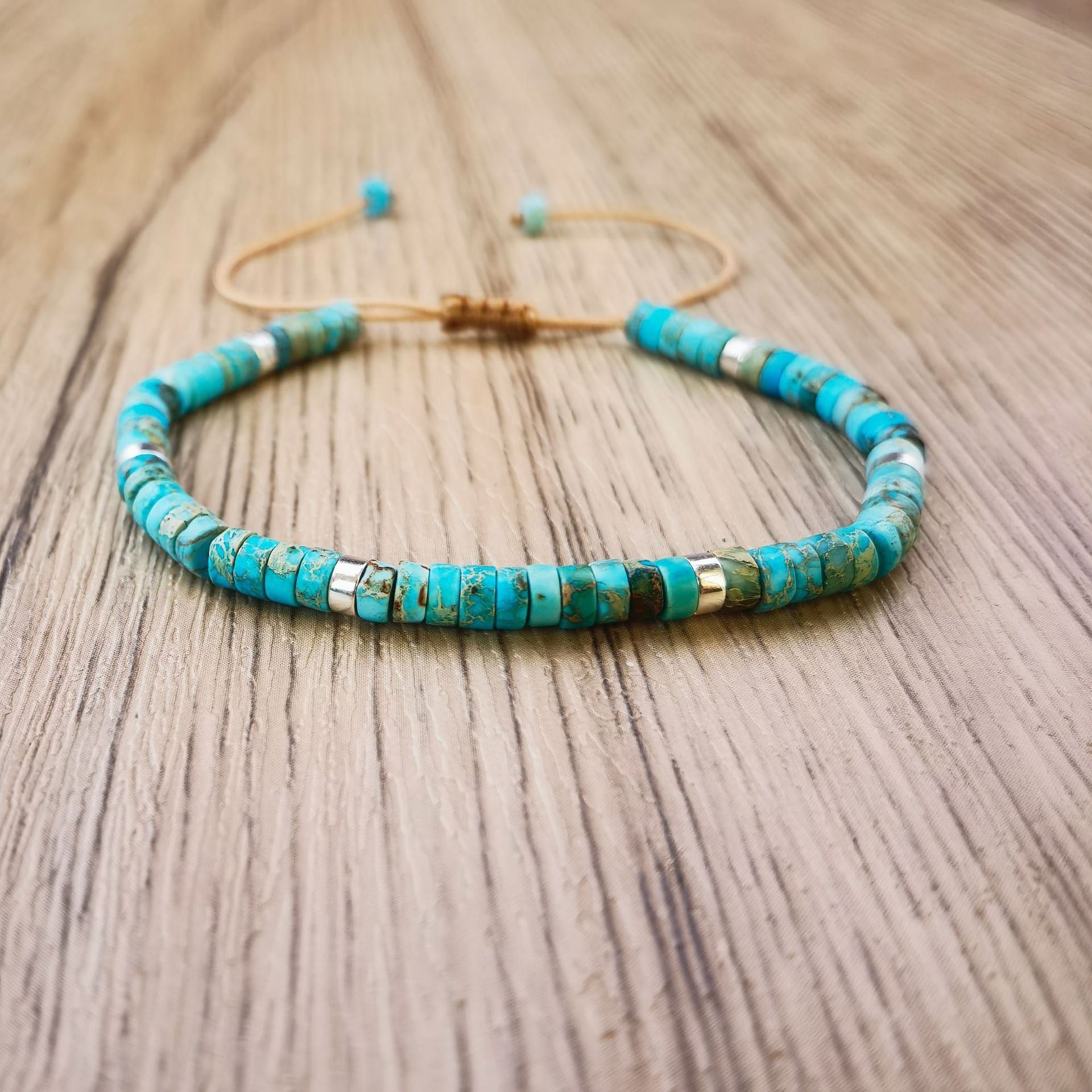 Natural Stone Flat Beads Bracelet Single Circle Malachite
