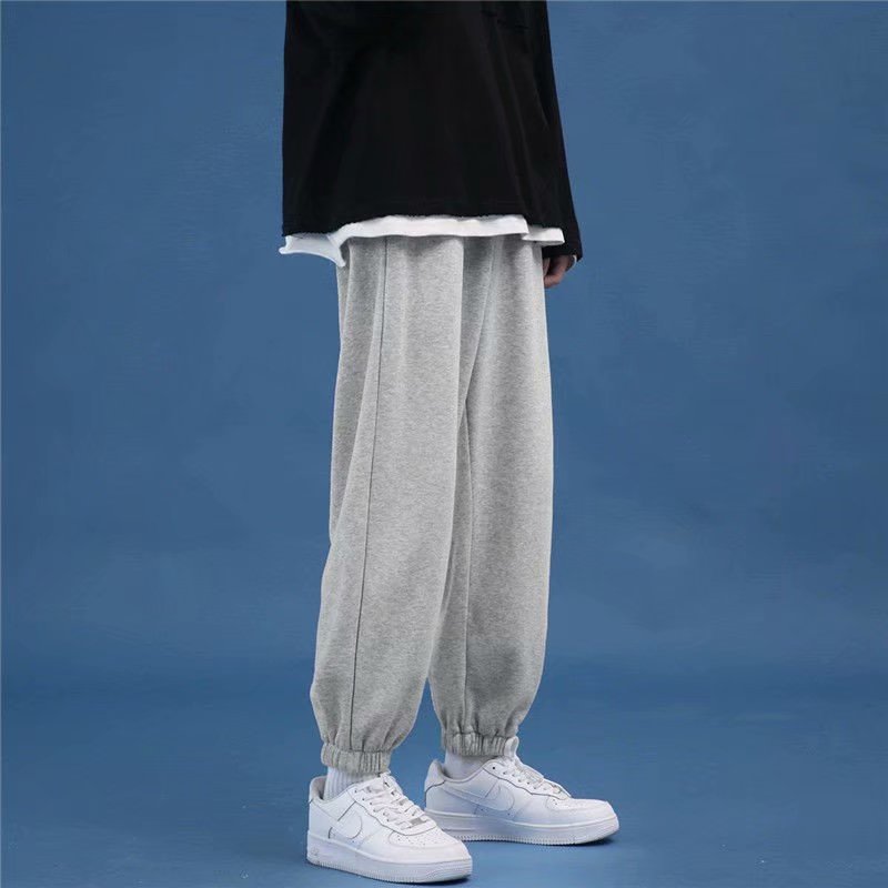 Trendy Fleece-lined Thickened Loose Tappered Gray Casual Pants