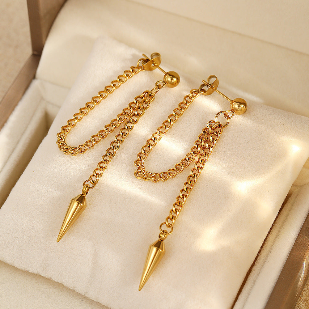 Personalized Long Ear Studs Simple Rivet Chain Cold Style
