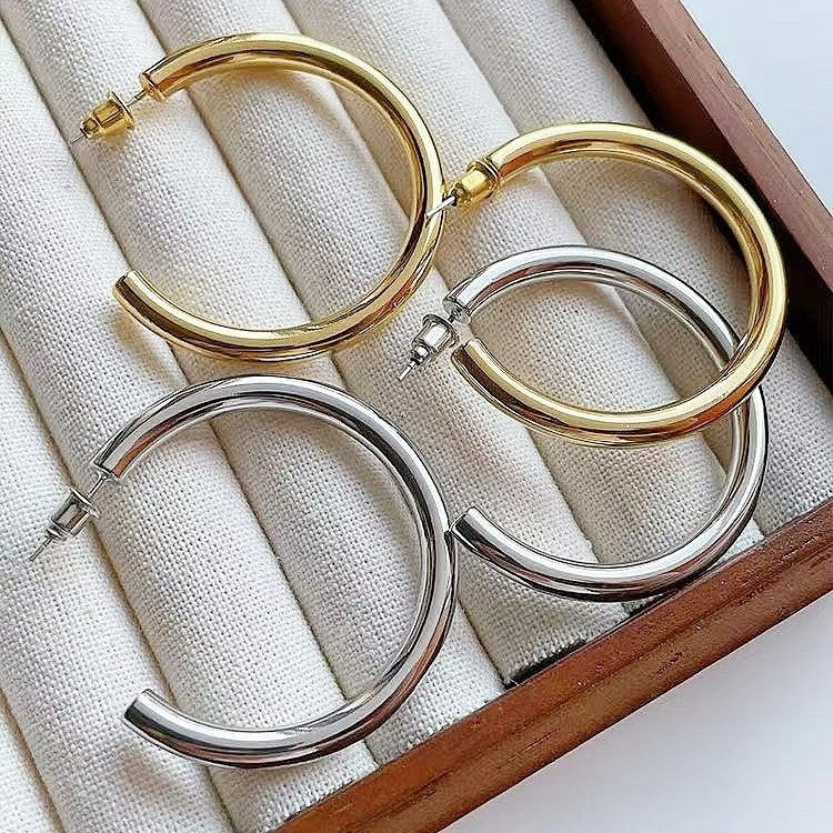 European And American Copper-plated Gold Thick Hoop Earrings