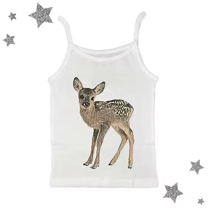 Women's Retro Easy Matching Deer Printed Lace Top Shorts
