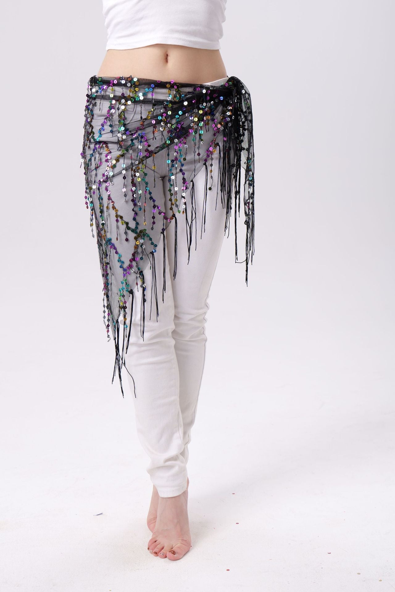Belly Dance Sequins Tassel Triangle Waist Scarf
