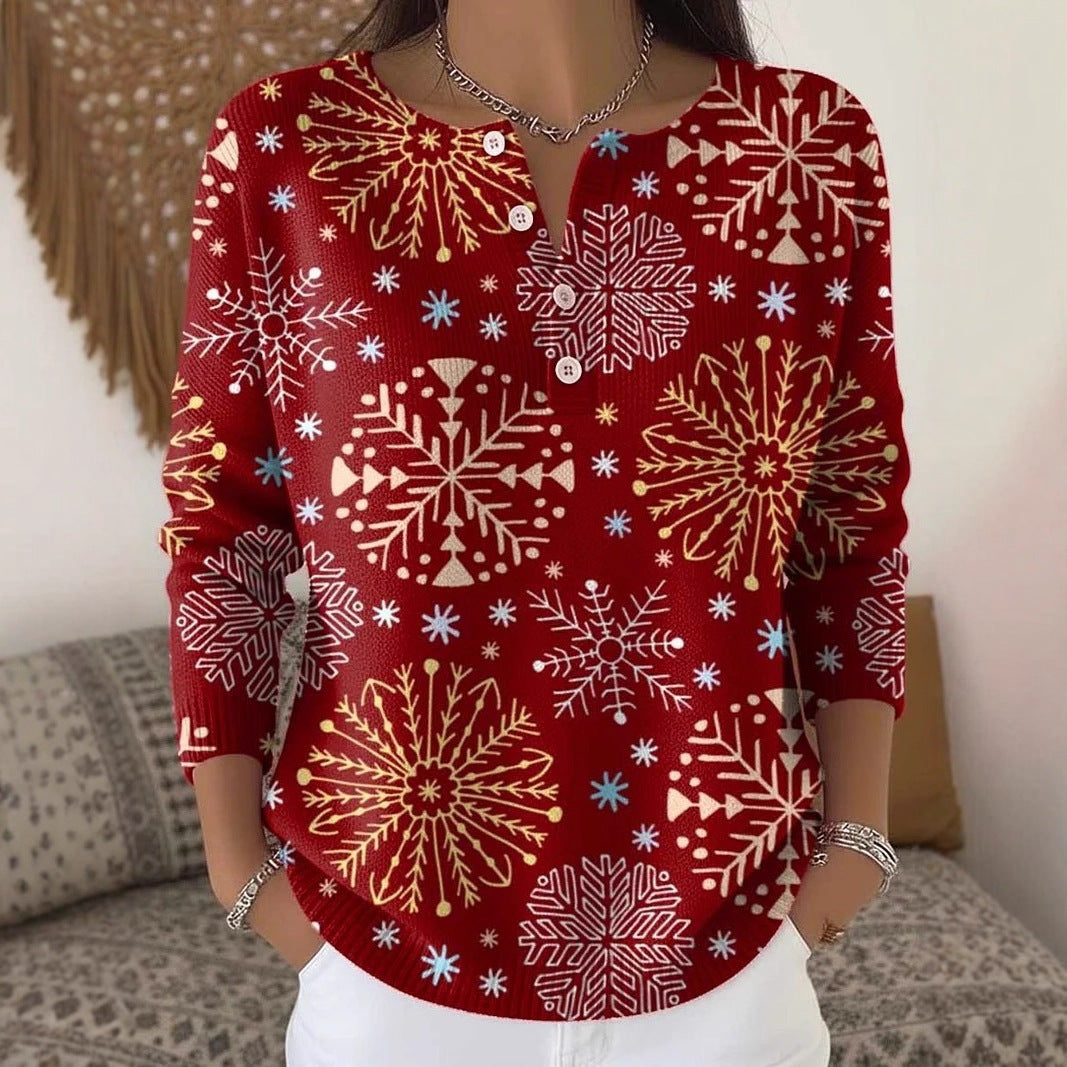 Digital-printed Large Wide-button Brushed Long-sleeve Shirt